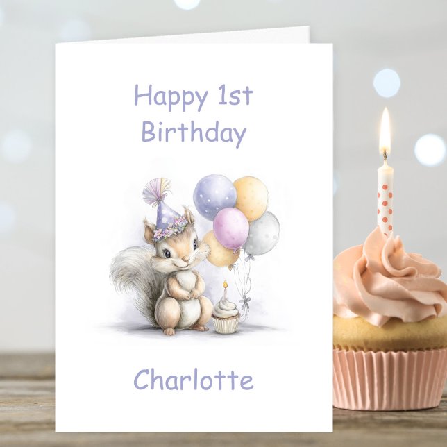 Carte Joyeux 1er anniversaire écureuil mignon (Créateur téléchargé)