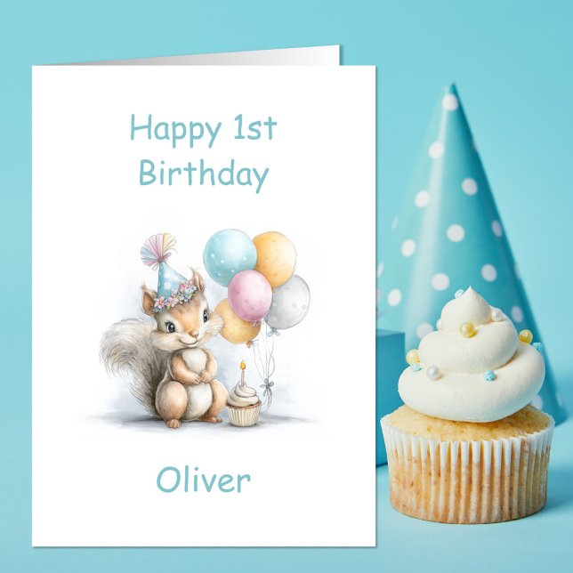 Carte Joyeux 1er anniversaire écureuil mignon (Créateur téléchargé)
