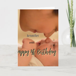 Carte Joyeux 1er anniversaire enfants bébé mère noir jau