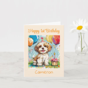 Carte Joyeux 1er anniversaire félicitations, chiot 