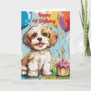 Carte Joyeux 1er Anniversaire Félicitations, Puppy,