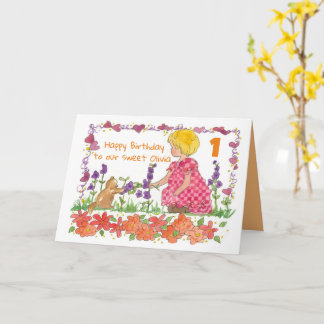 Carte Joyeux 1er anniversaire fille Blonde Hair Kitten