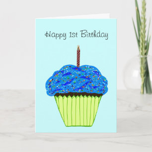 Carte Joyeux 1er Anniversaire Gâteau Bleu Tout ÂGE