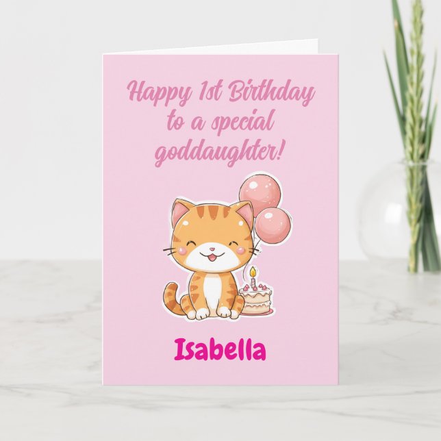 Carte Joyeux 1er anniversaire Godddaughter, Kitten perso (Devant)