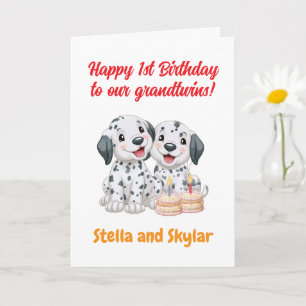 Carte Joyeux 1er Anniversaire Grandtwins, Chiots