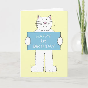 Carte Joyeux 1er anniversaire mignon chat caricature