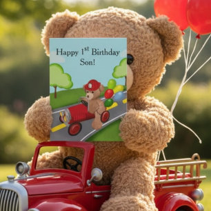 Carte Joyeux 1er Anniversaire Ours en Peluche dans Camio