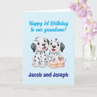 Carte Joyeux 1er anniversaire petits-fils, chiots  