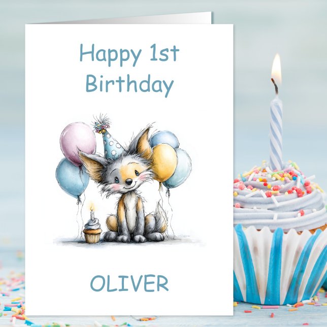 Carte Joyeux 1er anniversaire Renard Mignon (Créateur téléchargé)
