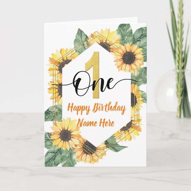 Carte Joyeux 1er anniversaire Sunflower Salutation (Devant)