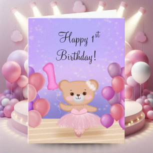 Carte Joyeux 1er anniversaire Teddy Ballerina à l'ours s
