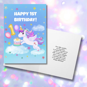 Carte Joyeux 1er Anniversaire Unicorn avec Anniversaire 