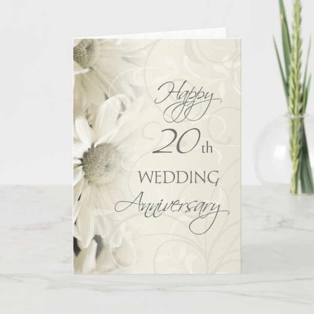 Carte Joyeux 20e Anniversaire de Mariage Fleurs Bl (Devant)