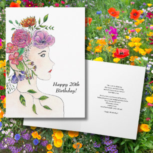 Carte Joyeux 20e Anniversaire Femme Fleurs Illustration