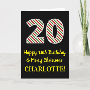 Carte Joyeux 20e anniversaire & Joyeux Noël, Nom personn