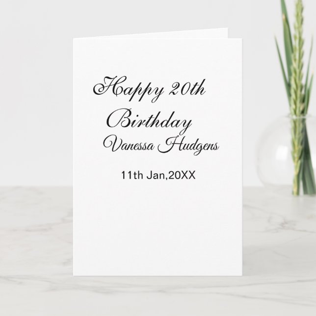 Carte Joyeux 20e anniversaire nom date simple minimal  (Devant)