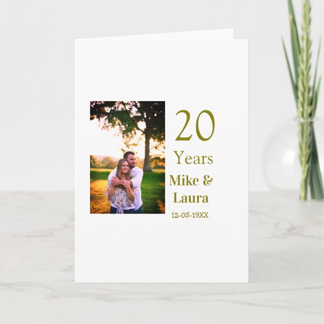 Carte Joyeux 20e anniversaire nom du couple date or (Devant)
