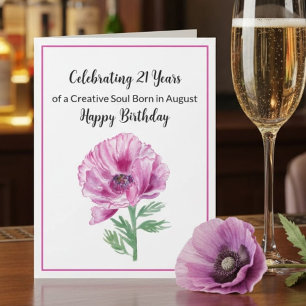 Carte Joyeux 21 Août Anniversaire Poppy pourpre