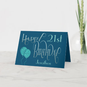 Carte Joyeux 21e anniversaire Nom bleu