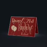 Carte Joyeux 21e anniversaire Nom Bourgogne Or<br><div class="desc">Un design de typographie stylisée dans un bordeaux profond et l'or pour souhaiter un Happy 21st. Happy Birthday est placé dans une typographie ornée de script en or, et l'âge est dans une police de caractères coordonnée. Personnalisez facilement le nom de votre destinataire et le message à l’intérieur de votre...</div>