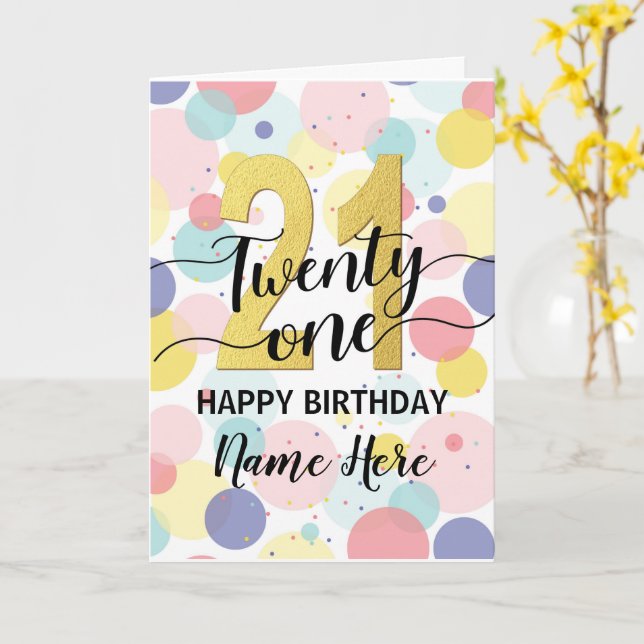 Carte Joyeux 21e anniversaire Pastel Arc-en-ciel et fill (Fleur jaune)