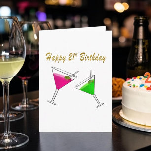 Carte Joyeux 21e anniversaire Verre à Martini avec Olive