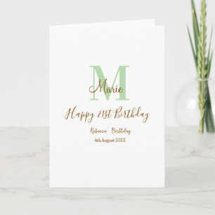 Carte Joyeux 21e anniversaire vert ajouter nom monogramm