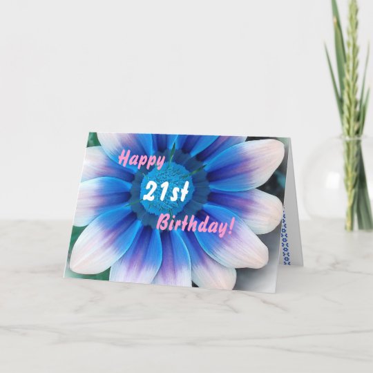 Carte Joyeux 21eme Anniversaire Avec La Fleur Bleue Zazzle Fr