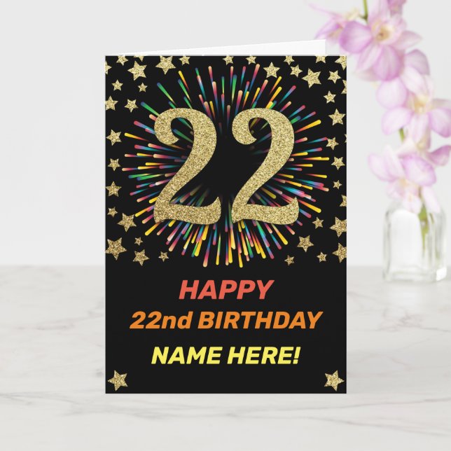 Carte Joyeux 22e anniversaire Black & Gold Rainbow Firew (Orchidée)