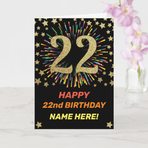 Carte Joyeux 22e anniversaire Black & Gold Rainbow Firew