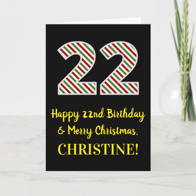 Carte Joyeux 22e anniversaire & Joyeux Noël, Nom personn (Devant)