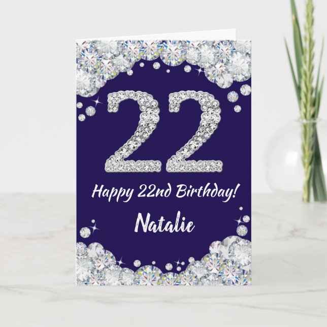 Carte Joyeux 22e anniversaire Marine Bleu et Parties sci (Devant)