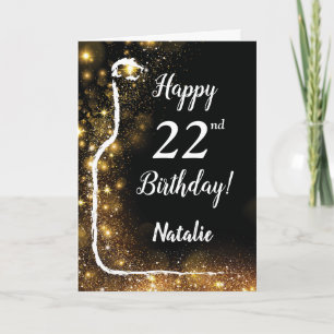 Carte Joyeux 22e Anniversaire Verre de Vin à Paillettes 