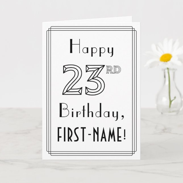 Carte Joyeux 23ème anniversaire, Art Déco Style avec Nom (Petite plante)