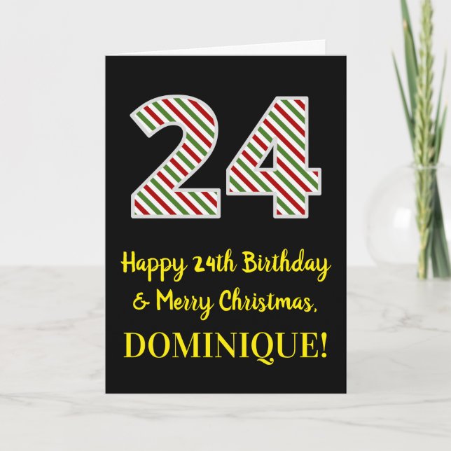 Carte Joyeux 24e anniversaire & Joyeux Noël, Nom personn (Devant)