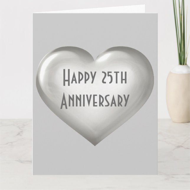 Carte Joyeux 25e Anniversaire Cœur d'Argent (Devant)