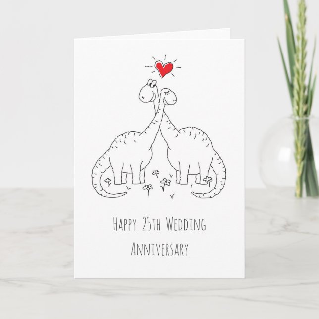 Carte Joyeux 25e anniversaire de Mariage couple Dinosaur (Devant)