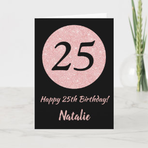 Carte Joyeux 25e anniversaire Noir et Rose Or rose