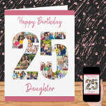 Carte Joyeux 25e anniversaire Numéro 25 Collage photo<br><div class="desc">Dites Joyeux 25e anniversaire avec une carte unique et votre propre collage photo personnalisé. Cette grande carte a un script décontracté en rose et un style simple afin de se concentrer sur vos images dans le numéro 25. Le modèle est configuré pour que vous puissiez éditer Happy Birthday Daughter à...</div>