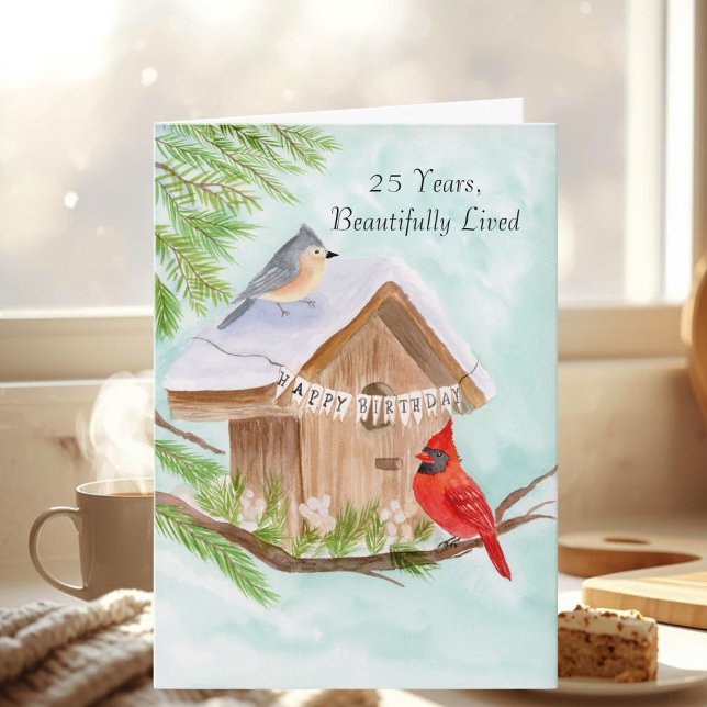 Carte Joyeux 25e anniversaire oiseaux à la maison d'oise (Créateur téléchargé)
