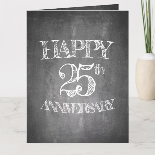 Carte Joyeux 25e anniversaire sur tableau craie (Devant)