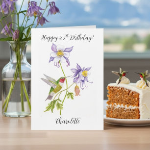 Carte Joyeux 25ème anniversaire Columbine avec Hummingbi