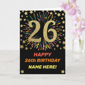 Carte Joyeux 26e anniversaire Black & Gold Rainbow Firew