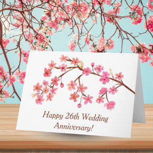 Carte Joyeux 26ème Anniversaire Aquarelle Fleurs Cerisie