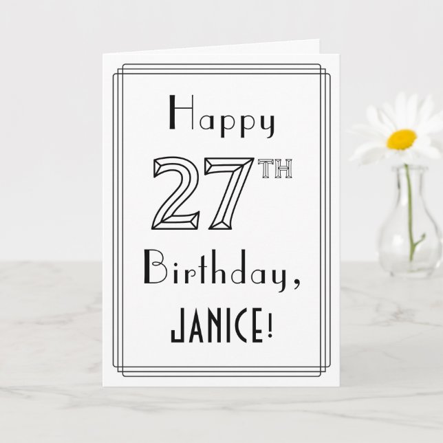 Carte Joyeux 27ème anniversaire, style Art Déco avec nom (Petite plante)