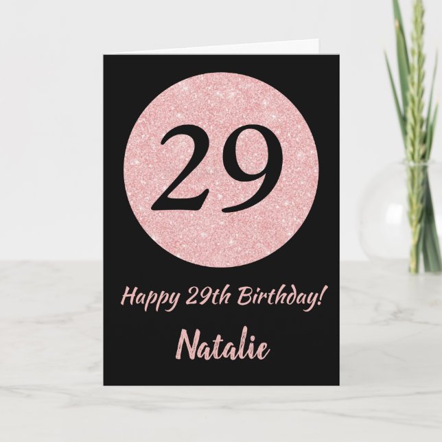 Carte Joyeux 29e anniversaire Noir et Rose Or rose (Devant)
