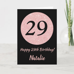 Carte Joyeux 29e anniversaire Noir et Rose Or rose