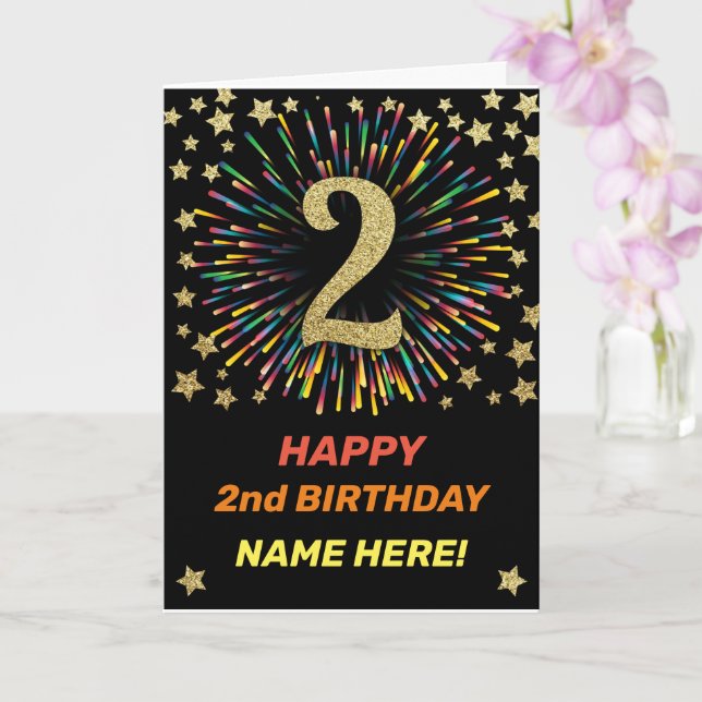 Carte Joyeux 2e anniversaire Black & Gold Rainbow Firewo (Orchidée)
