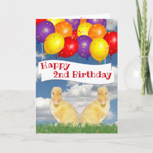 Carte Joyeux 2e anniversaire Canetons Ballons Colorés