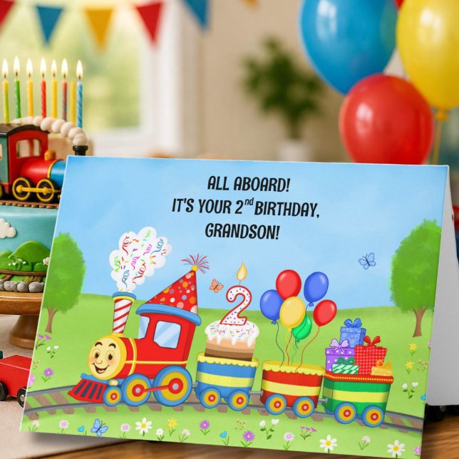 Carte Joyeux 2e anniversaire petit-fils Train d'annivers (Créateur téléchargé)